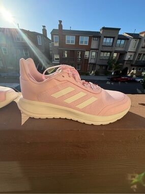 adidas Women's Pink Mesh Running Sneakers with White Stripes